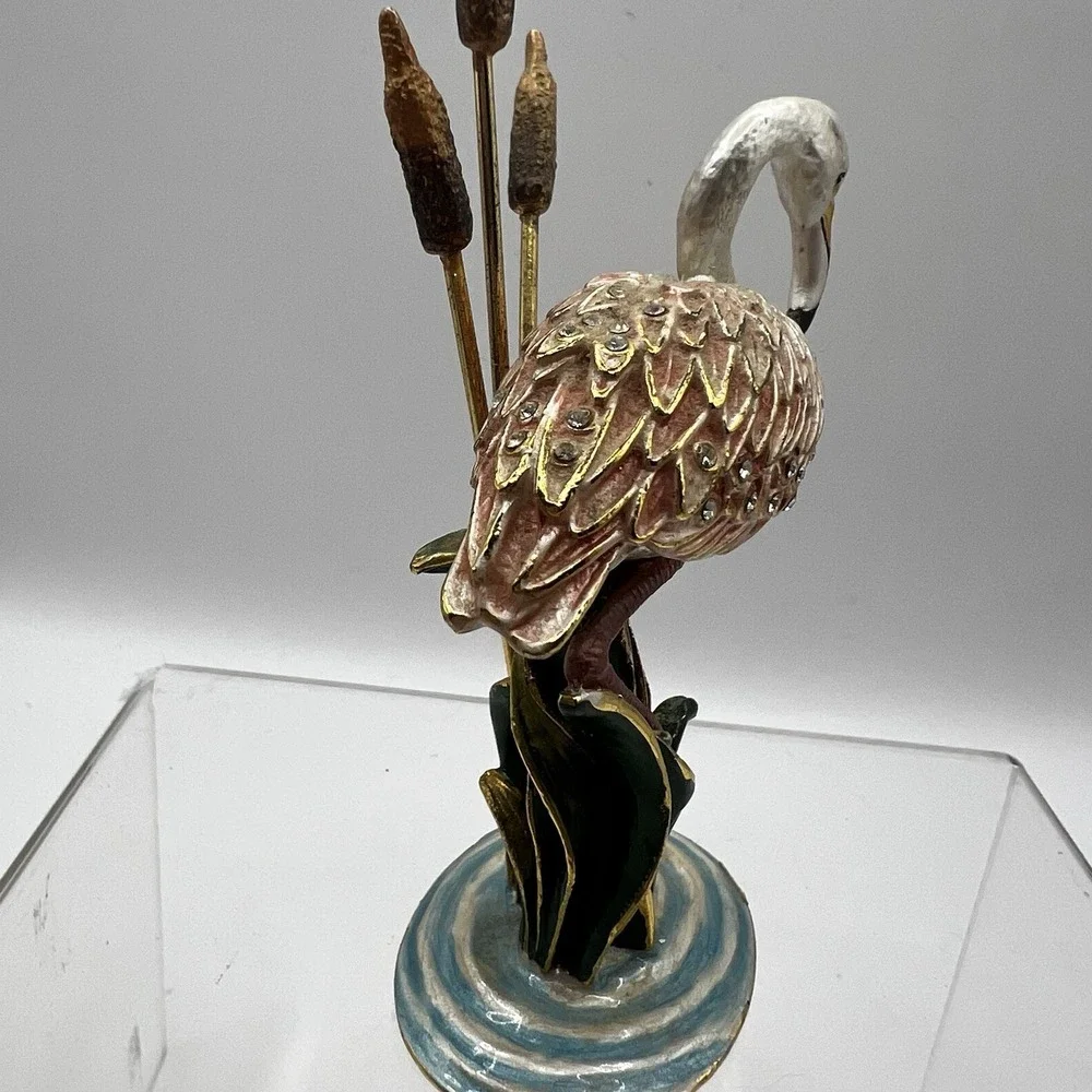 Pink Flamingo Jewelry Trinket Box Hinged Clasp Enamel Crystal Jewels 4